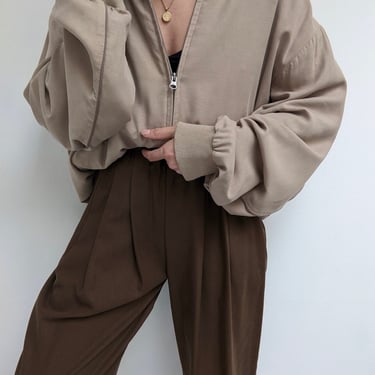 Vintage Pale Toffee Silk Bomber Jacket