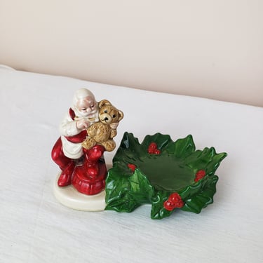 Vintage 1970's Otagiri Santa Claus Candle Holder / 70s Christmas Kitch Knick Knack Ceramic 