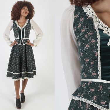 Green Calico Gunne Sax Dress, White Poet Sleeves | American Archive - San  Diego, CA | ATTIC