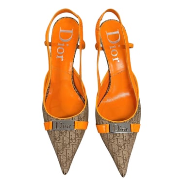 Dior Orange Logo Slingback Heels