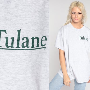 Tulane University Shirt 90s New Orleans Tee Shirt Vintage Tshirt Graphic College T Shirt 1990s Russell Athletic Heather Grey Extra Large xl 