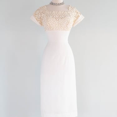 Stunning 1950's Lilli Diamond Ivory Illusion Lace Wiggle Dress / Small