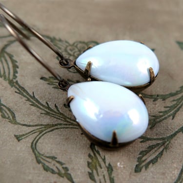 Opal Earrings, October Gift for Her, Birthstone Jewelry, Pearlized Opal, Opal Jewelry 