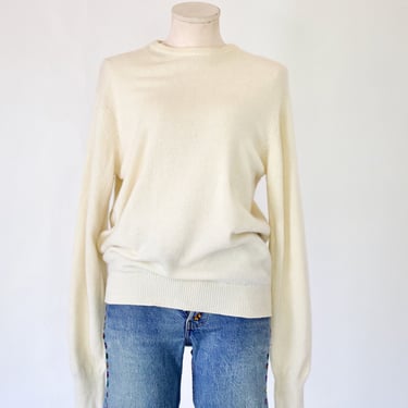 Vintage Pure Cashmere Crew Neck Sweater - Norm Thompson Creamy White Pull Over Sweater - Large 