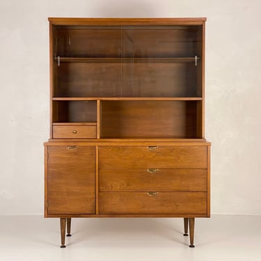 Walnut Hutch Top and Base Cabinet by Bassett, Circa 1960s - *Please ask for a shipping quote before you buy. 