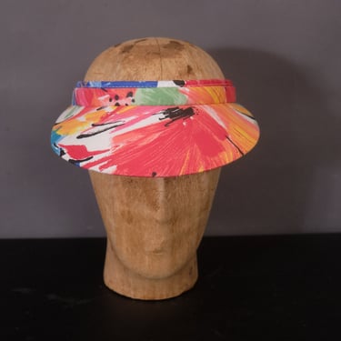 Vintage 80s Visor Sun Hat | Colorful Abstract Design, Adjustable Strap | Unworn, Made in USA by Town Talk 
