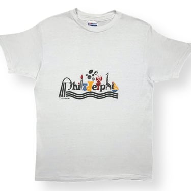 Vintage 80s Philadelphia Pennsylvania Destination/Souvenir Art Style Graphic T-Shirt Size Medium 