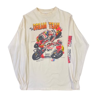 (L) 1991 Cream John Kocinski and Wayne Rainey Dream Team Marlboro Long Sleeve T-Shirt 030722 JF