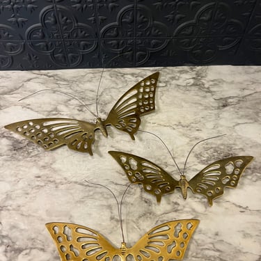 Set of 3 brass butterfly wall hangings