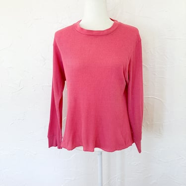70s/80s Pink Waffle Knit Long Sleeve Thermal Top | Extra Large/2X 