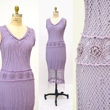 90s 00s Y2k Vintage Purple Crochet Beaded Club Party Prom Dress Body Con Knit Dress Size Small Medium 00s Party Dress Medium 