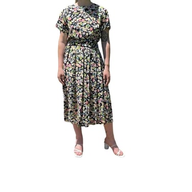 Vintage 90s Liz Claiborne Womens Dark Floral High Rise Skirt Blouse Set Sz M 