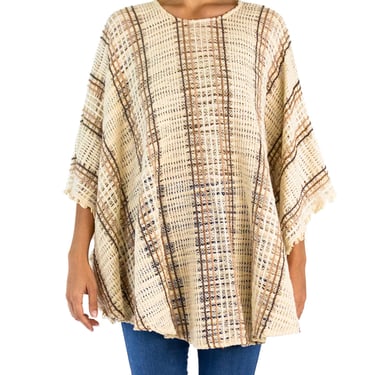 1970S Brown  Cream Cotton Blend Open Weave Tunic Top 