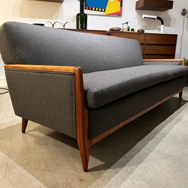 1950s walnut trimmed sofa