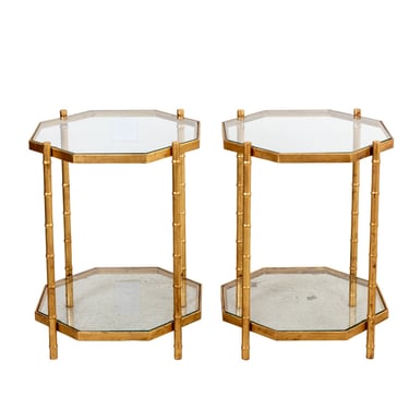 Pair of Hollywood Regency Gilt Faux Bamboo Octagon Tables