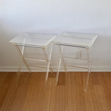 Charles Hollis Jones Style Lucite Serving Tray Tables-a pair 