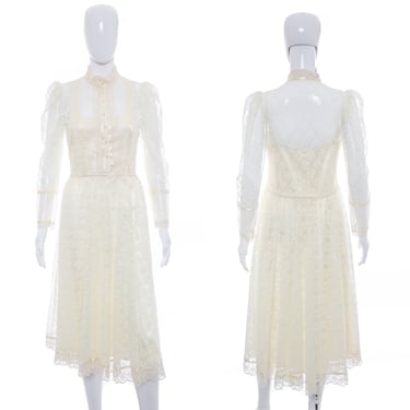 1970's Gunne Sax White Lace Dress Size M/L