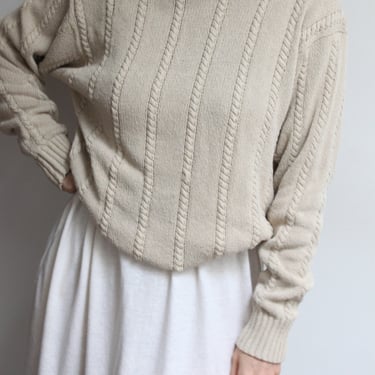 Vintage Ecru Silk Knit Mock Neck