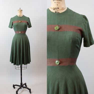 1940s OLIVE and RED button dress xxs | new winter 