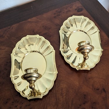 Pair of Gold Metal Reflective Candle Wall Sconces 