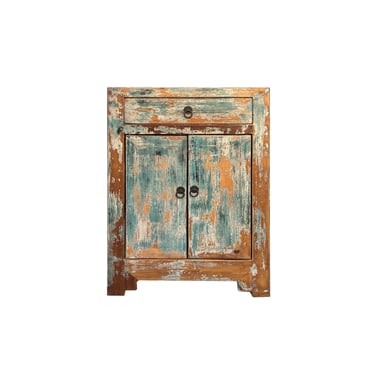 Distressed Turquoise Aqua Blue Small Cabinet End Table Nightstand ws4374E 