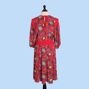 Vintage 1980s Diane Freis Designer Dress, Vintage 80s Bright Floral Paisley Colorful Sundress 