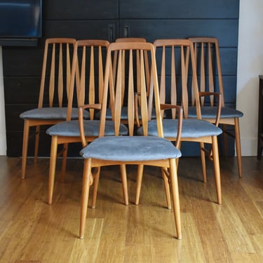 Six Danish teak "Eva" dining chairs by Koefoed Hornslet (two captains, four armless) 