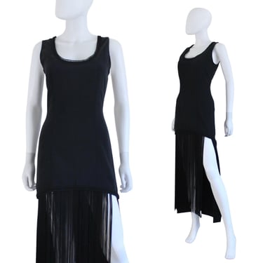 1960s Black Cocktail Mini Dress with Fringe - 1960s Black Fringe Dress - Vintage Sexy Black Fringe Dress - 60s Cocktail Dress | Size Small 