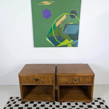 Mid Century Modern Pair of Walnut Nightstands by Drexel