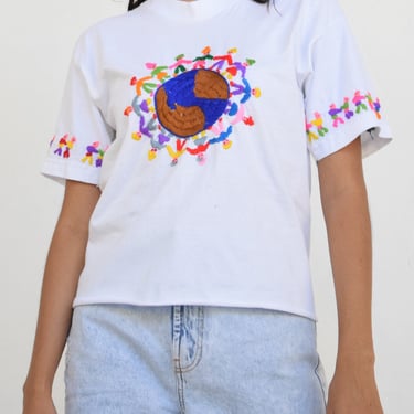 Embroidered T-shirt. Cotton Tee. Little People Tee 