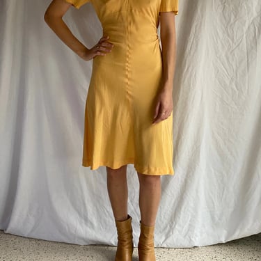 1940's Rayon Dress / Yellow Garden Party Dress / Late 30's Early 40's Rayon Dress 