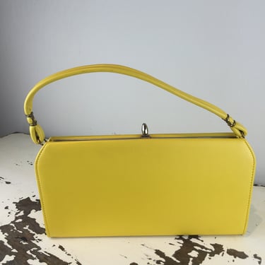 Hold for S - Like Two Birds of a Feather - Vintage 1950s 1960s Canary Yellow Faux Leather Vinyl Handbag 