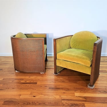 Mid Century Pair of Barrel Back Cane Chairs 