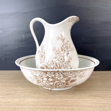 Royal Crownford Charlotte pitcher and wash basin transferware set - turn of the century 