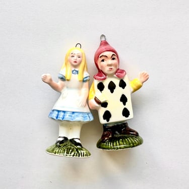 Vintage Alice in Wonderland Christmas Ornament Set 2 1970s Queen of Hearts Xmas Ornaments Made in Japan Holiday Decor 