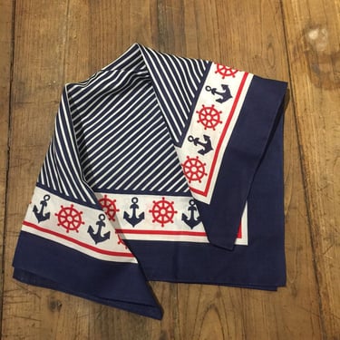 Vintage Old Stock/ Dead Stock Blue White and Red Anchor Bandana 