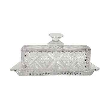 Vintage Crystal Butter Dish, Clear Cut Glass Covered Butter Plate, Elegant Tableware 