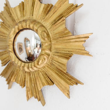 rare 1930s french gilt wood starburst convex mirror