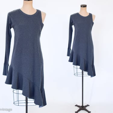 2000s Asymmetric Gray Knit Dress | Gray Sportswear Dressing | Sweatshirt Dress | ATKO | Small 