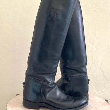 vintage goodyear knee high leather black riding boots shoe size 9 