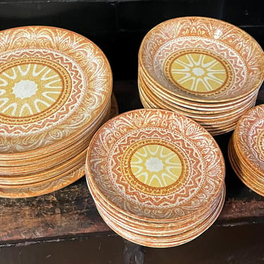 Vintage Mount Clemens Underglaze Ironstone Dinnerware Set Orange/Yellow/White 