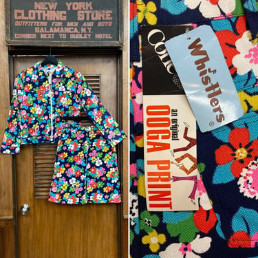 Vintage 1960’s Mod Flower Cotton Jacket & Skirt, Deadstock, Skirt Set, Mod, 1960’s, 1970’s, Two Piece, Skirt Set, NOS, Floral, Deadstock, 