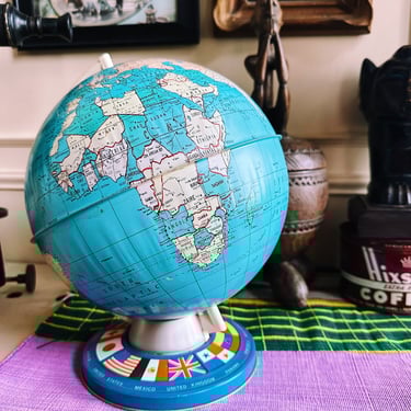 vintage world globe - double axis duogyral - metal base 1950