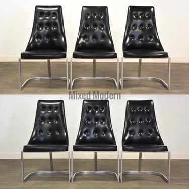 Black Vinyl and Aluminum Dining Chairs - Set of 6 