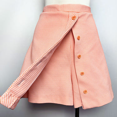 70s Vintage Polyester SKORT SKIRT Shorts 1960s, 1970's Peach Orange Aline Mini Skirt, Mod Hippie Brady Bunch 