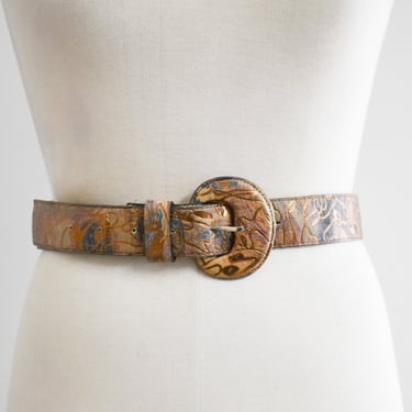 1980s Embossed Pattern Leather Belt 