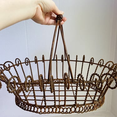 Rare Antique LargerJardiniere Iron Basket planter Vintage French Wire 