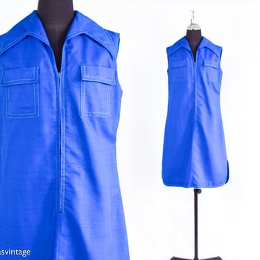 1960s Bright Blue Dress | 60s Royal Blue Shift Dress | Fred Rothschild | Medium 
