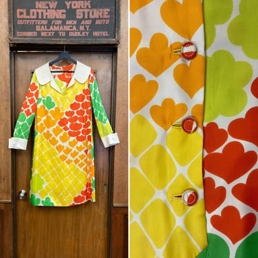 Vintage 1960’s Mod Pop Art Silk Rainbow Lucky Charms Shift Dress, 1960’s Dress, 1970’s, Mod Dress, Pop Art, Silk, Rainbow, 