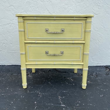 Faux Bamboo Nightstand by Henry Link Bali Hai FREE SHIPPING - Vintage Yellow Wash End Table Hollywood Regency Coastal Bedroom Furniture 
